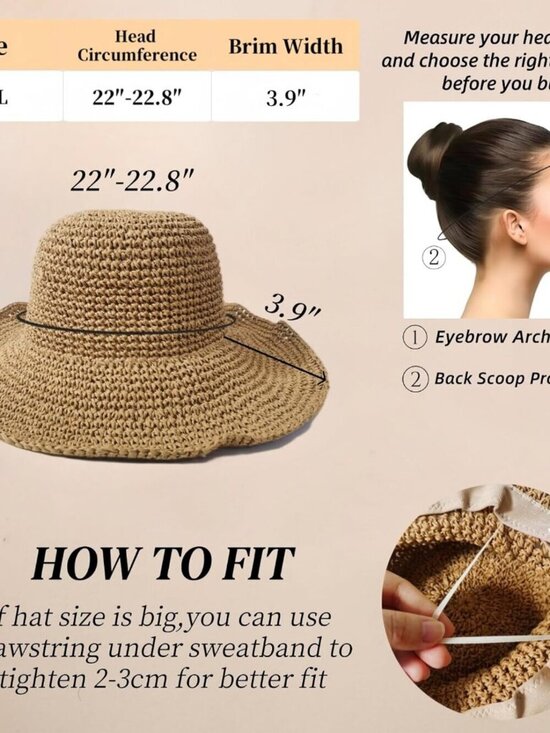 Women Foldable Summer Wide Brim Packable Sun Hat Travel Straw Fedora Hat Khaki4 main image 5